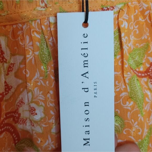 Maison d' Amelie Orange Floral NWT New Size Extra Small XS Vibrant Spring - Picture 6 of 11